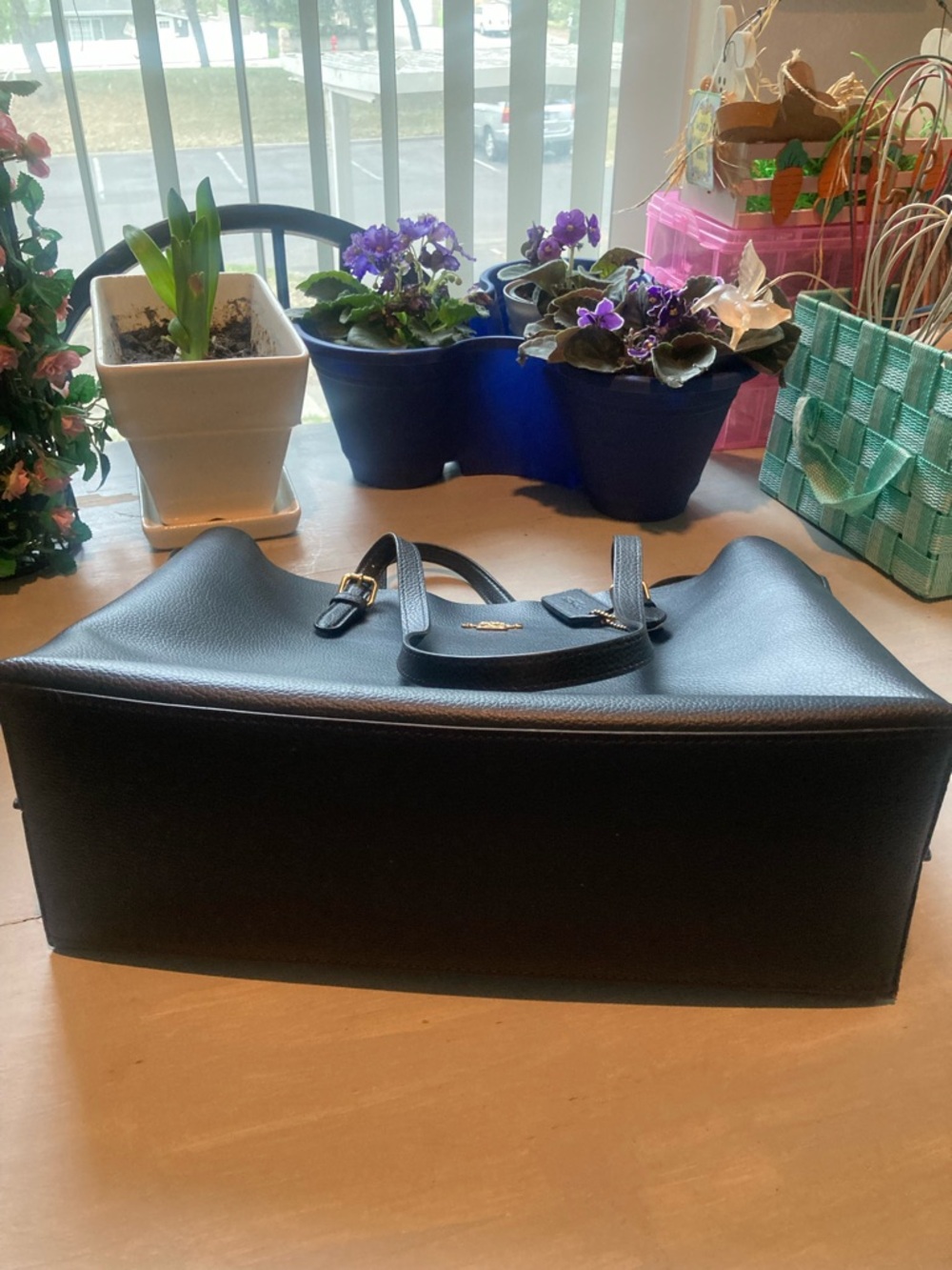 Coach Black Leather Tote with Red Interior and Gold Hardware - Picture 8 of 9